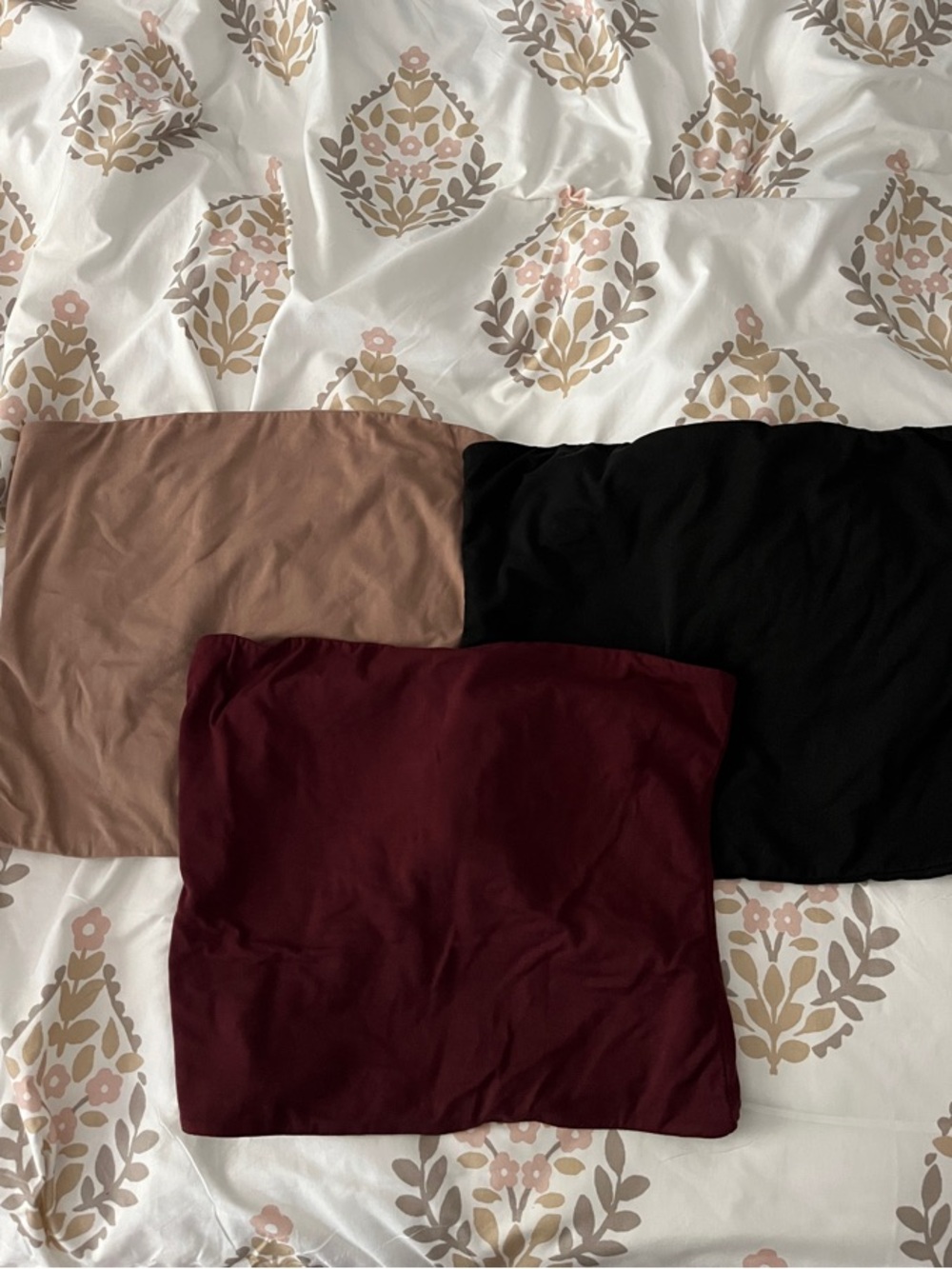 3-Pack Bundle Tube Tops - Black, Burgundy & Tan L Large